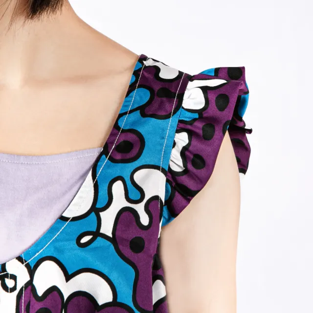 【Gennies 奇妮】個性不規則拼圖荷葉袖上衣(紫藍C3951)