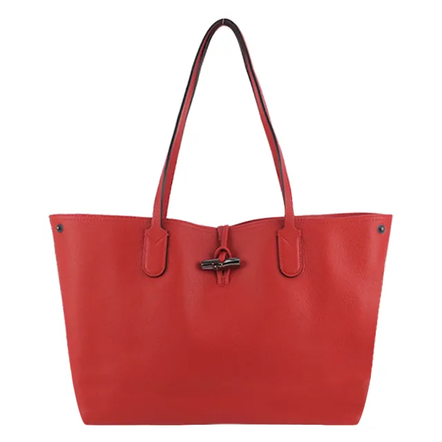 【LONGCHAMP】ROSEAU系列皮革肩背包(大/紅)