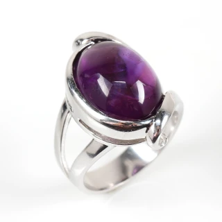 【寶石方塊】天然紫水晶戒指-春風雨露-925純銀飾