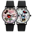 【Disney 迪士尼】經典組合米奇米妮復古黑色皮帶錶