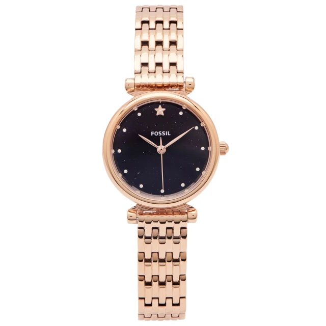 【FOSSIL】點點星耀夜空風格不鏽鋼錶帶手錶-黑色面X玫瑰金/28mm(ES4522)