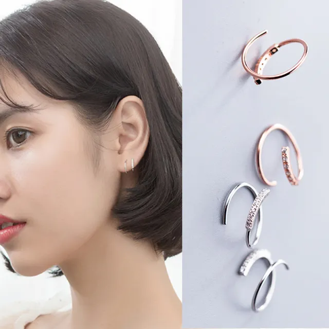 【HaNA 梨花】韓國鍍銀高級感極簡水鑽耳環