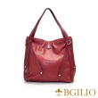 【Bgilio】義大利水染牛皮經典時尚肩背包-酒紅色(1074.001-01)