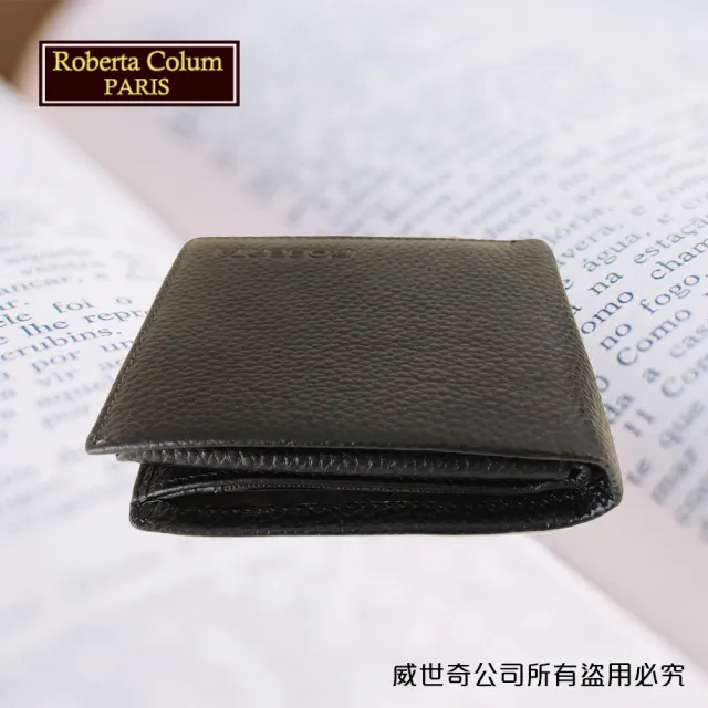 【Roberta Colum】諾貝達 男用皮夾 短夾 專櫃皮夾 進口軟牛皮短夾(24003-1黑色)