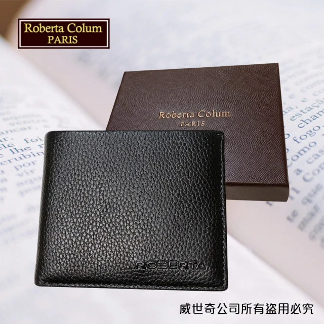 Roberta Colum 諾貝達 男用皮夾 短夾 專櫃皮夾 進口軟牛皮短夾(24002-1黑色)