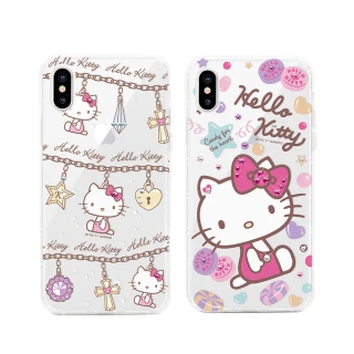 【SANRIO 三麗鷗】iPhone X/XS 5.8 吋 Hello Kitty 凱蒂貓 彩繪水鑽空壓氣墊殼(正版授權)
