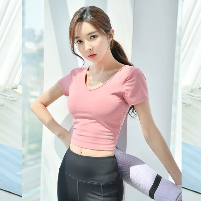 【BODYAIR】交叉背BRA上衣+親膚蜜桃褲套裝(瑜珈.運動.慢跑.透氣.舞蹈.運動服.運動褲)