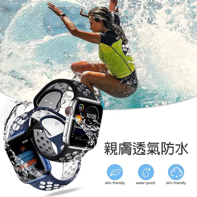 【OMG】Apple Watch Ultra2/S9/8/7/SE 潮牌雙色矽膠運動型錶帶 透氣網洞替換錶帶(38/40/41/42/44/45/49mm)