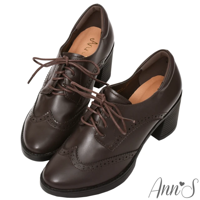【Ann’S】英倫甜心2.0厚底-綁帶牛津雕花粗跟踝靴7cm(深咖)