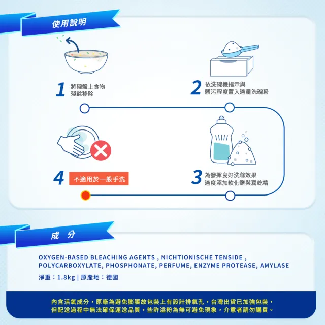 【德國Minel米諾】洗碗機專用無磷洗碗粉1.8kg*4入