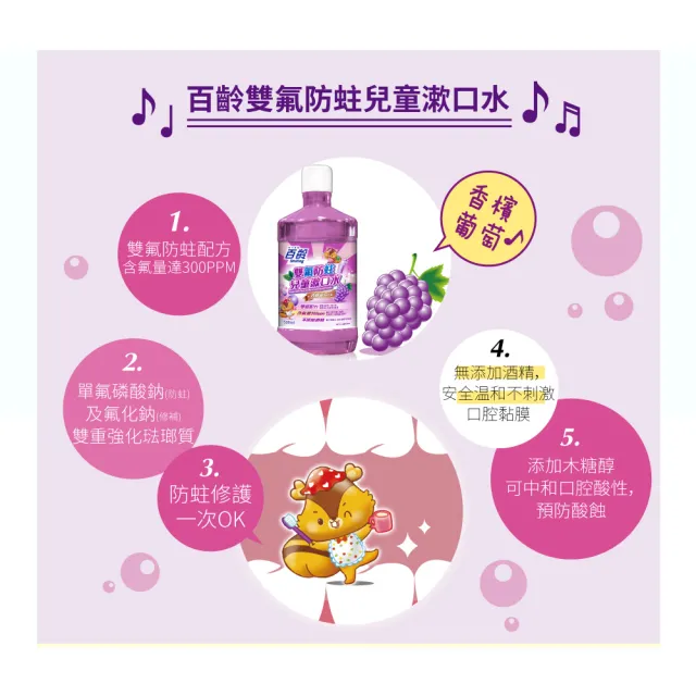 【Smiling 百齡】雙氟防蛀兒童漱口水_香檳葡萄(500ml)