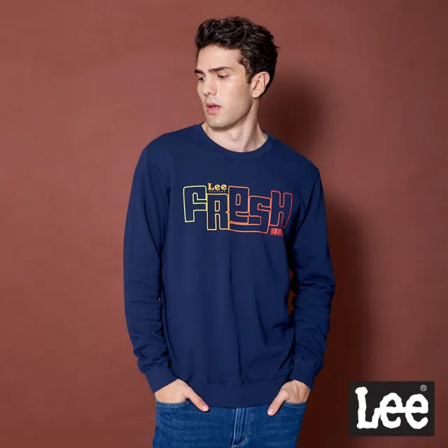 【Lee】男裝 長袖厚T / 霓虹FRESH 海軍藍(LL2000199PC)