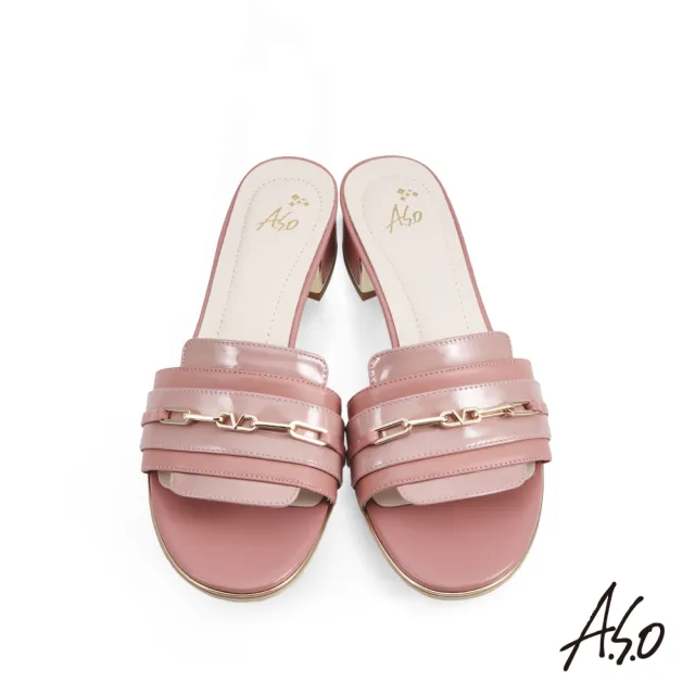 【A.S.O 阿瘦集團】健步美型時尚拼接鍊條拖鞋(粉紅)