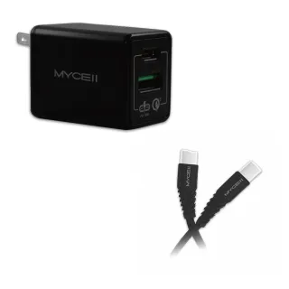 【MYCELL】18W PD Type-C充電器+35W Type-C線 1.5M-快充充電組(加贈實用收納包)