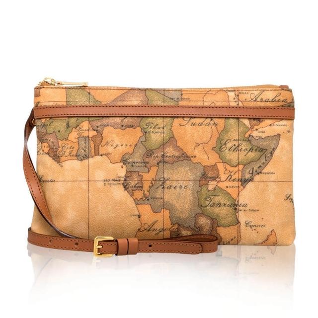 【Alviero Martini】義大利地圖包 橫式拉鍊斜側背包-小(地圖黃)