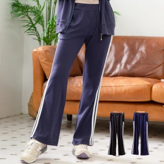 【衣心衣意中大尺碼】現貨MIT-時尚雙白條貼邊口袋直筒休閒褲(黑色 藍色 B8063)