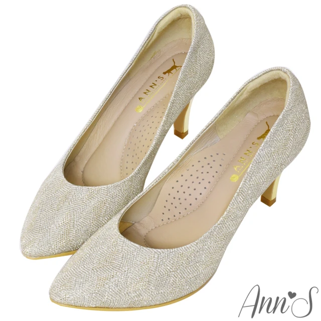 【Ann’S】幸福第一步-MIT質感電鍍鞋跟氣墊尖頭跟鞋7.5cm(金)