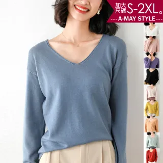 【Amay Style 艾美時尚】中大尺碼女裝 針織衫 粉嫩馬卡色系長袖針織上衣。S-2XL(9色.預購)