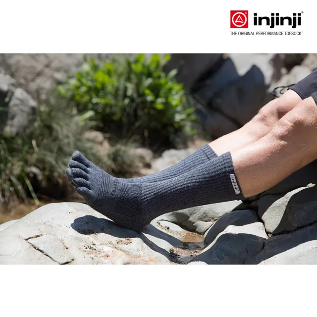 【Injinji】Trail野跑避震吸排五趾中筒襪FX-黑色NAA37(吸濕排汗 厚底防震 防腳底水泡/推薦鐵人襪)
