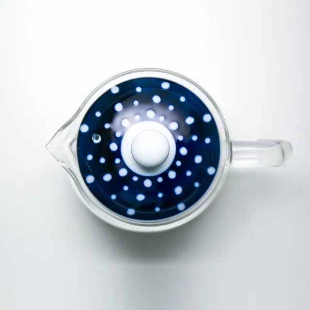 【POITC-C】日本西海藍丸紋透明玻璃茶壺-藍底白點蓋(泡茶壺  indigo japan-375ml PO46462)