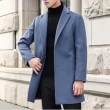 【米蘭精品】現貨+預購 毛呢外套中長款大衣(保暖羊毛翻領簡約休閒男外套3色73yu5)