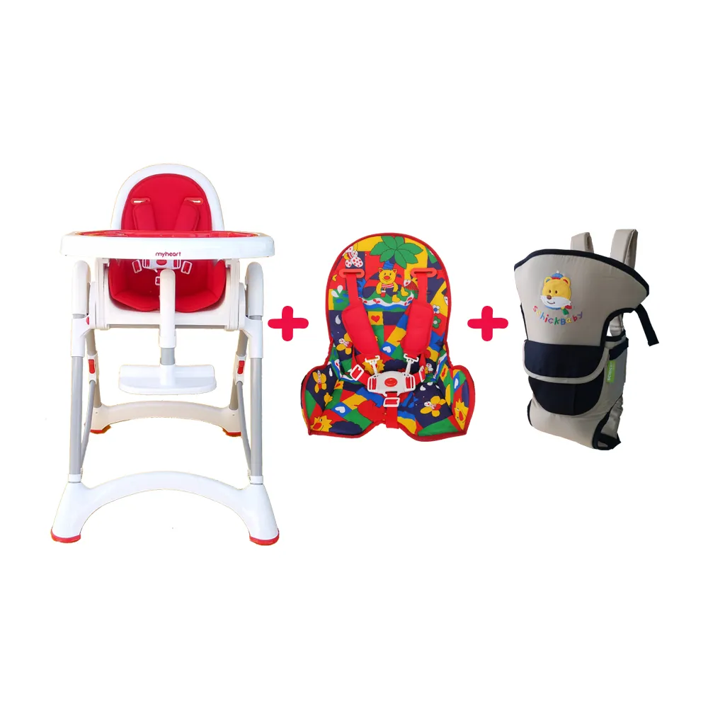 【myheart】可調式兒童餐椅 超值組合 3色可選 含卡通坐墊及三用背巾(myheart)
