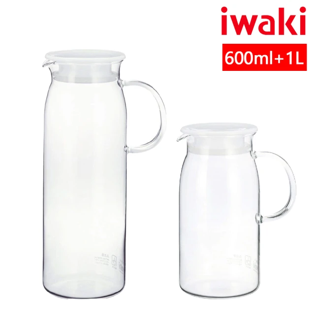 【iwaki】玻璃把手耐熱玻璃水壺-600ml+1L(買一送一)