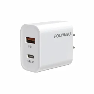 【POLYWELL】PD雙孔快充頭 20W Type-C+USB-A充電器(台灣公司貨BSMI認證)