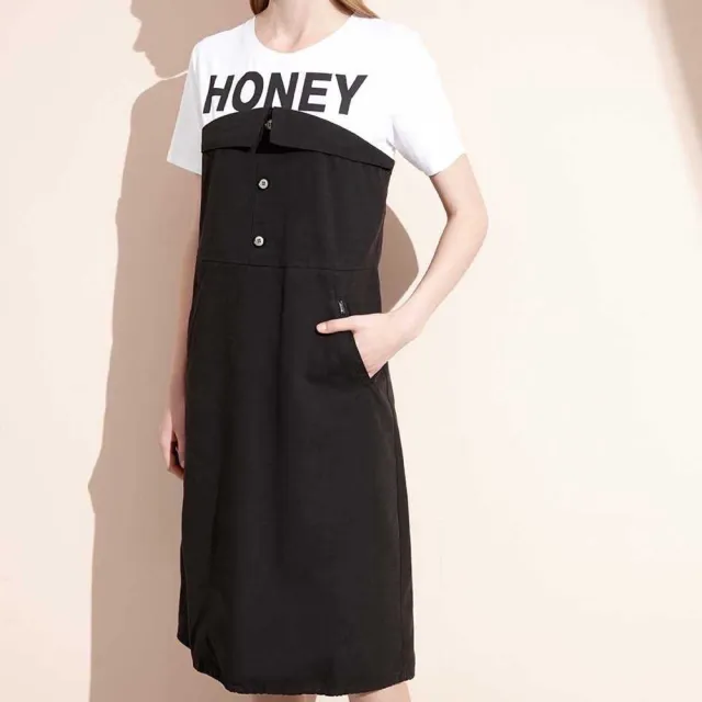 【JIN HWA 今譁】韓風質感棉知性拼接HONEY修身A版連身洋裝S6671(韓風 質感棉 拼接 修身 A版 連身 洋裝)