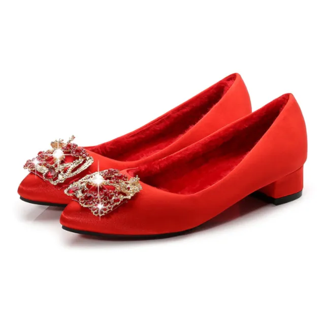【JP Queen New York】百年好合婚禮水鑽尖頭女平底低跟鞋(紅色)
