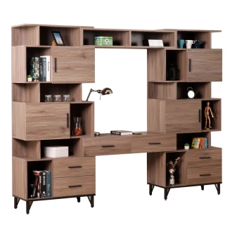 【WAKUHOME 瓦酷家具】BROOK淺胡桃木可調整書櫃書桌組-B001-420-B