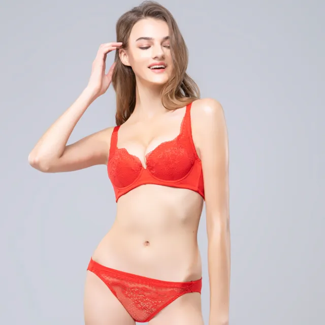 【Swear 思薇爾】臻致心鍊系列B-F罩蕾絲包覆女內衣(罌栗紅)_出清品