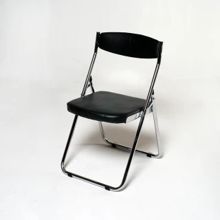 【HomeLong】電鍍叮噹黑皮合椅2入(台灣製造 高質感鍍鉻椅架座感舒適折疊椅 會議椅)