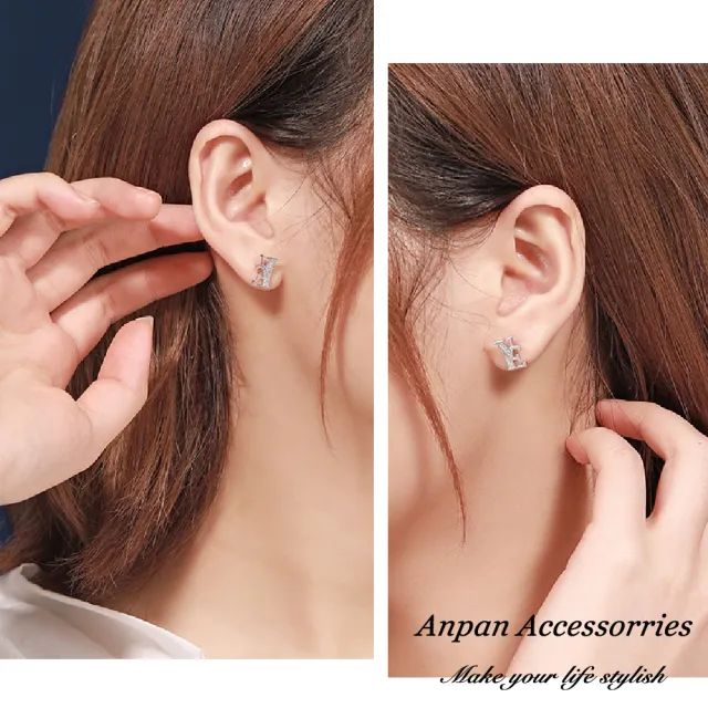 【Anpan】S925純銀飾 韓東大門LOVE珍愛鑽石耳釘式耳環