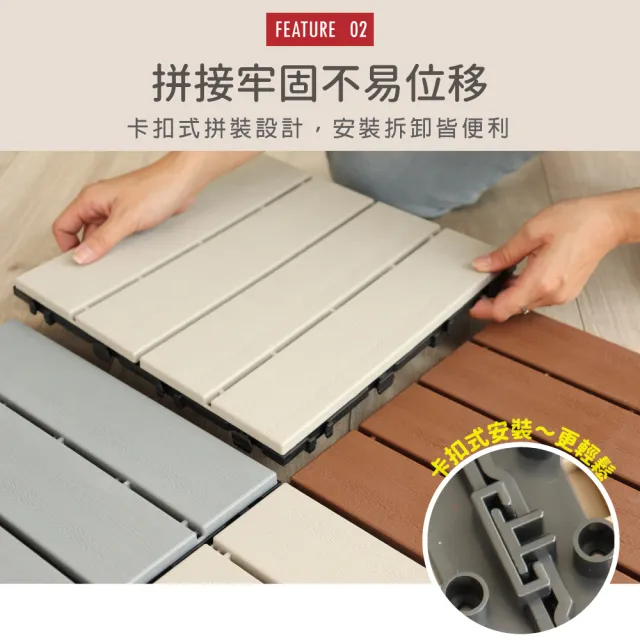 【AD 德瑞森】四格卡扣式塑木造型防滑板/止滑板/排水板(4片裝-適用0.1坪)