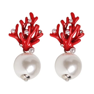 【RJNewYork】璀璨珊瑚海洋風滴釉珍珠耳環(2色可選)