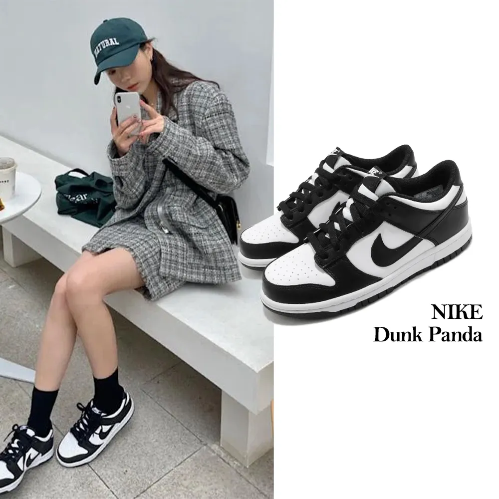 【NIKE 耐吉】休閒鞋 熊貓 Dunk Low GS 大童鞋 經典 皮革 白 黑 女鞋(CW1590-100)