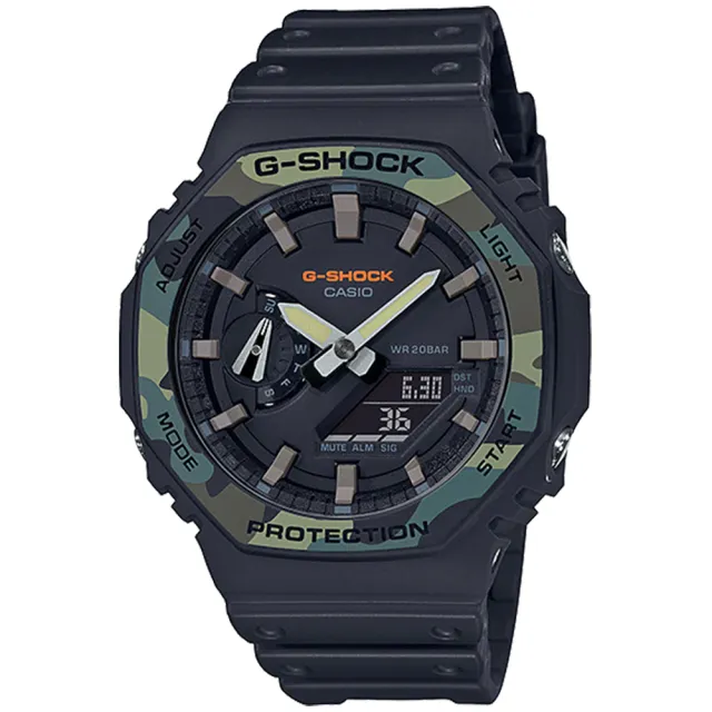 【CASIO 卡西歐】G-SHOCK 迷彩八角防護構造雙顯手錶 禮物 開學(GA-2100SU-1A)