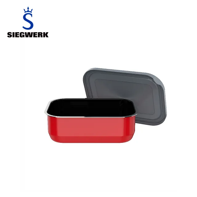 【SIEGWERK】德國不鏽鋼琺瑯保鮮鍋-方形1入-600ML火焰紅