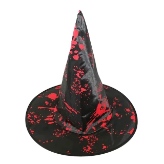 【摩達客】萬聖聖誕派對變裝-骷髏血手印紅黑尖頂巫師帽(單件組)