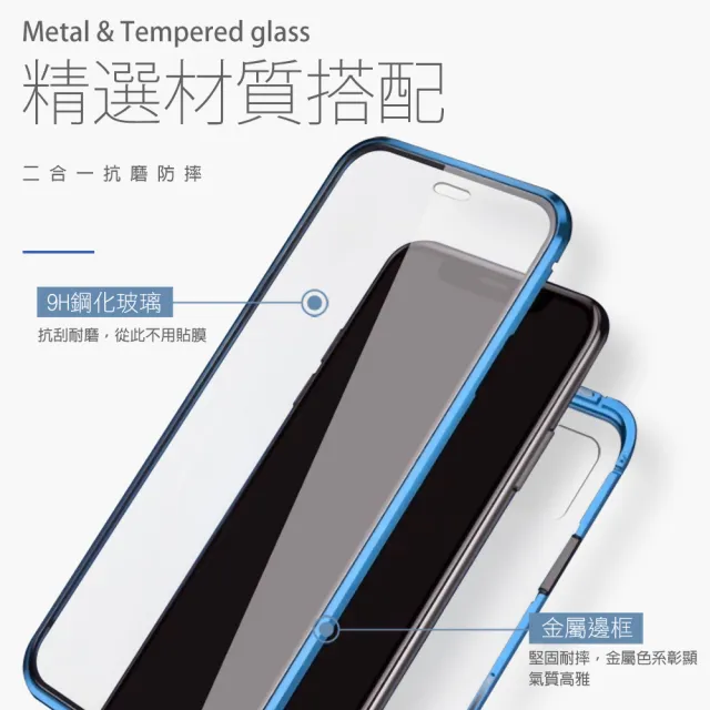 iPhone11手機保護殼金屬透明全包磁吸雙面玻璃款(iPhone11保護殼 iPhone11手機殼)