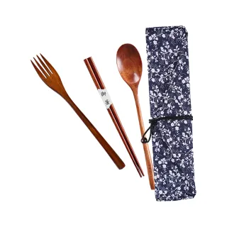 日式 木製 餐具 筷子 湯匙 叉子 環保餐具套組-三件組(環保餐具 筷子 湯匙 叉子)