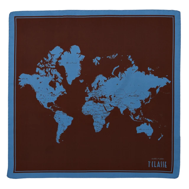 【Alviero Martini】義大利地圖包 經典地圖撞色絲巾-50X50(咖啡/天藍)