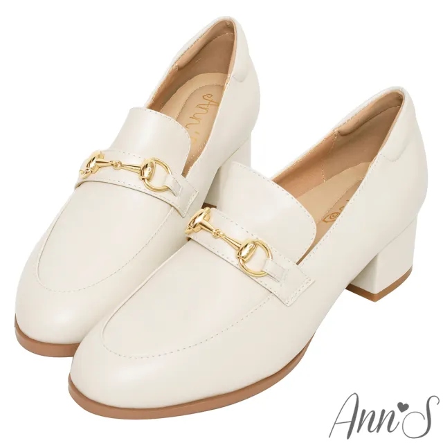 【Ann’S】質感真小羊皮金釦粗跟樂福鞋 4.5cm(白)