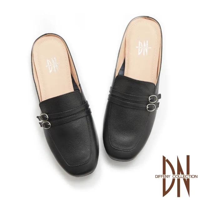 【DN】穆勒鞋_MIT真皮雙皮帶造型休閒穆勒鞋(黑)