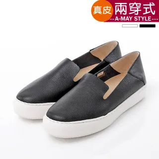 【Amay Style 艾美時尚】現貨 懶人鞋 真皮鞋 MIT牛皮兩穿厚底休閒鞋。加大碼23-25.5(2色)