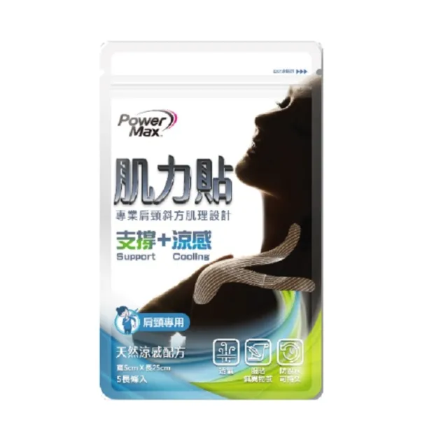 【POWERMAX 給力貼】肩頸涼感肌力貼1入組 共5片(肩頸/貼布/清涼涼感/肌貼/肩頸貼布/痠痛酸痛)