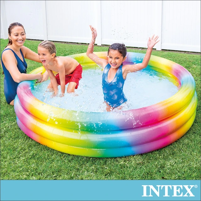 【INTEX】漸層彩虹圓形充氣泳池168x38cm 581L-適2歲+(58449)