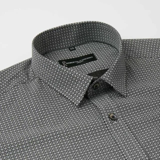 【ROBERTA 諾貝達】台灣製  進口素材 超合身版 印花設計 純棉長袖襯衫(灰色)