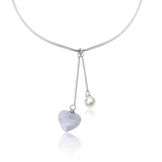 【大東山珠寶】氣質藍紋瑪瑙愛心 925銀 天然珍珠項鍊(時尚淡水珍珠瑪瑙)